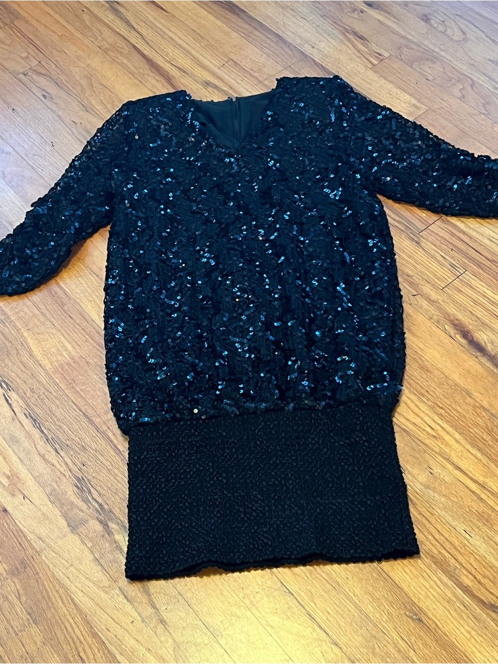 Vintage Black Sequin Long Sleeve Dress